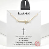 99498, GOLD DIPPED, "ISAIAH 41:10" SIDE CROSS NECKLACE