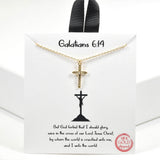 99499, GOLD DIPPED, "GALATIANS 6:14" CROSS CHARM NECKLACE