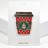 99501, CHRISTMAS TREE GLITTER RHINESTONE COFFEE CUP PIN BROOCH