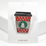 99501, CHRISTMAS TREE GLITTER RHINESTONE COFFEE CUP PIN BROOCH