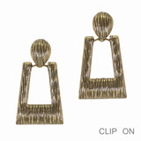 99515, GEOMETRIC TEXTURED METAL CLIP ON EARRING