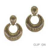 99517, ROUND GEOMETRIC TEXTURED METAL CLIP ON EARRING