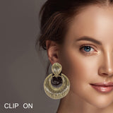 99517, ROUND GEOMETRIC TEXTURED METAL CLIP ON EARRING