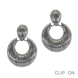 99517, ROUND GEOMETRIC TEXTURED METAL CLIP ON EARRING