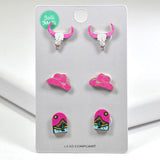 99519, WESTERN THEME WOOD STUD EARRING SET