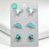 99519, WESTERN THEME WOOD STUD EARRING SET