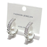 99525, BAGUETTE RHINESTONE WITH PEARL CHAIN HOOP EARRING