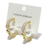 99525, BAGUETTE RHINESTONE WITH PEARL CHAIN HOOP EARRING
