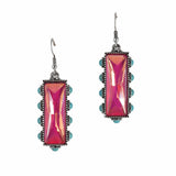 99528, RECTANGLE RHINESTONE WITH TURQUOISE STONE DANGLE EARRING