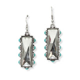 99528, RECTANGLE RHINESTONE WITH TURQUOISE STONE DANGLE EARRING
