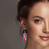 99528, RECTANGLE RHINESTONE WITH TURQUOISE STONE DANGLE EARRING