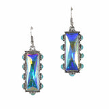 99528, RECTANGLE RHINESTONE WITH TURQUOISE STONE DANGLE EARRING