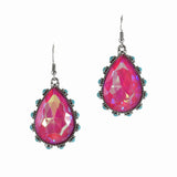 99529, TEARDROP RHINESTONE WITH TURQUOISE STONE DANGLE EARRING