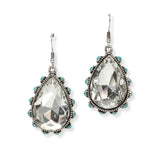 99529, TEARDROP RHINESTONE WITH TURQUOISE STONE DANGLE EARRING