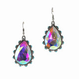 99529, TEARDROP RHINESTONE WITH TURQUOISE STONE DANGLE EARRING