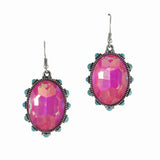 99530, OVAL RHINESTONE WITH TURQUOISE STONE DANGLE EARRING