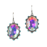 99530, OVAL RHINESTONE WITH TURQUOISE STONE DANGLE EARRING