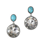 99531, ROUND RHINESTONE WITH TURQUOISE STONE DANGLE EARRING