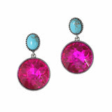 99531, ROUND RHINESTONE WITH TURQUOISE STONE DANGLE EARRING