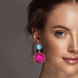 99531, ROUND RHINESTONE WITH TURQUOISE STONE DANGLE EARRING