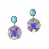 99531, ROUND RHINESTONE WITH TURQUOISE STONE DANGLE EARRING