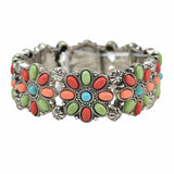 99533, WESTERN FLOWER TURQUOISE STONE STRETCH BRACELET