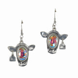 99539, COW HEAD TAG RHINESTONE ACCENT DANGLE EARRING