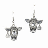 99539, COW HEAD TAG RHINESTONE ACCENT DANGLE EARRING