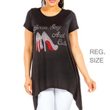 99552, "GROWN, SEXY AND CUTE HIGH HEELS CRYSTAL EMBELLISHED T-SHIRT TOP