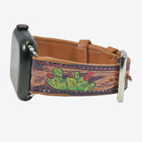 99564, WESTERN CACTUS THEME LEATHER APPLE WATCH BAND *38MM-41MM