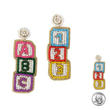 99567, "ABC 123" SEED BEADED DANGLE EARRING
