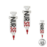 99569, "NURSE" MEDICAL SYRINGE SEED BEADED EARRING