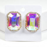 99580, RECTANGLE RHINESTONE STUD EARRING