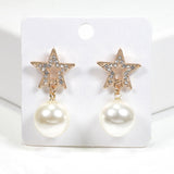 99581, STAR CRYSTAL RHINESTONE WITH PEARL DANGLE EARRING