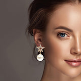99581, STAR CRYSTAL RHINESTONE WITH PEARL DANGLE EARRING