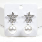 99581, STAR CRYSTAL RHINESTONE WITH PEARL DANGLE EARRING