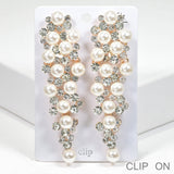 99593, PEARL WITH RHINESTONE LONG DROP CLIP ON EARRING