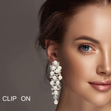 99593, PEARL WITH RHINESTONE LONG DROP CLIP ON EARRING