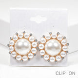 99594, ROUND PEARL ACCENT CLIP ON EARRING