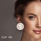 99594, ROUND PEARL ACCENT CLIP ON EARRING