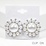 99594, ROUND PEARL ACCENT CLIP ON EARRING