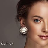 99595, ROUND PEAL WITH RHINESTONE CLIP ON EARRING