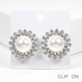 99595, ROUND PEAL WITH RHINESTONE CLIP ON EARRING