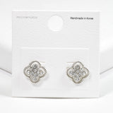 99609, RHODIUM PLATED, CLOVER CRYSTAL RHINESTONE STUD EARRING