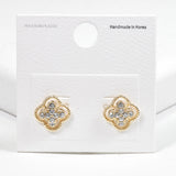 99609, 14K GOLD DIPPED, CLOVER CRYSTAL RHINESTONE STUD EARRING