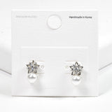 99613, RHODIUM PLATED, STAR ACCENT CRYSTAL RHINESTONE WITH PEARL STUD EARRING