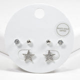 99614, RHODIUM PLATED, STAR CRYSTAL RHINESTONE STUD EARRING SET
