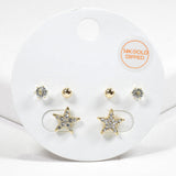 99614, RHODIUM PLATED, STAR CRYSTAL RHINESTONE STUD EARRING SET