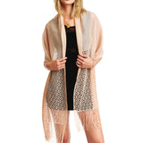 99625, GLITTER JACQUARD SEE THROUGH SHAWL WITH FRINGES