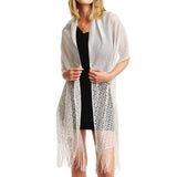 99625, GLITTER JACQUARD SEE THROUGH SHAWL WITH FRINGES